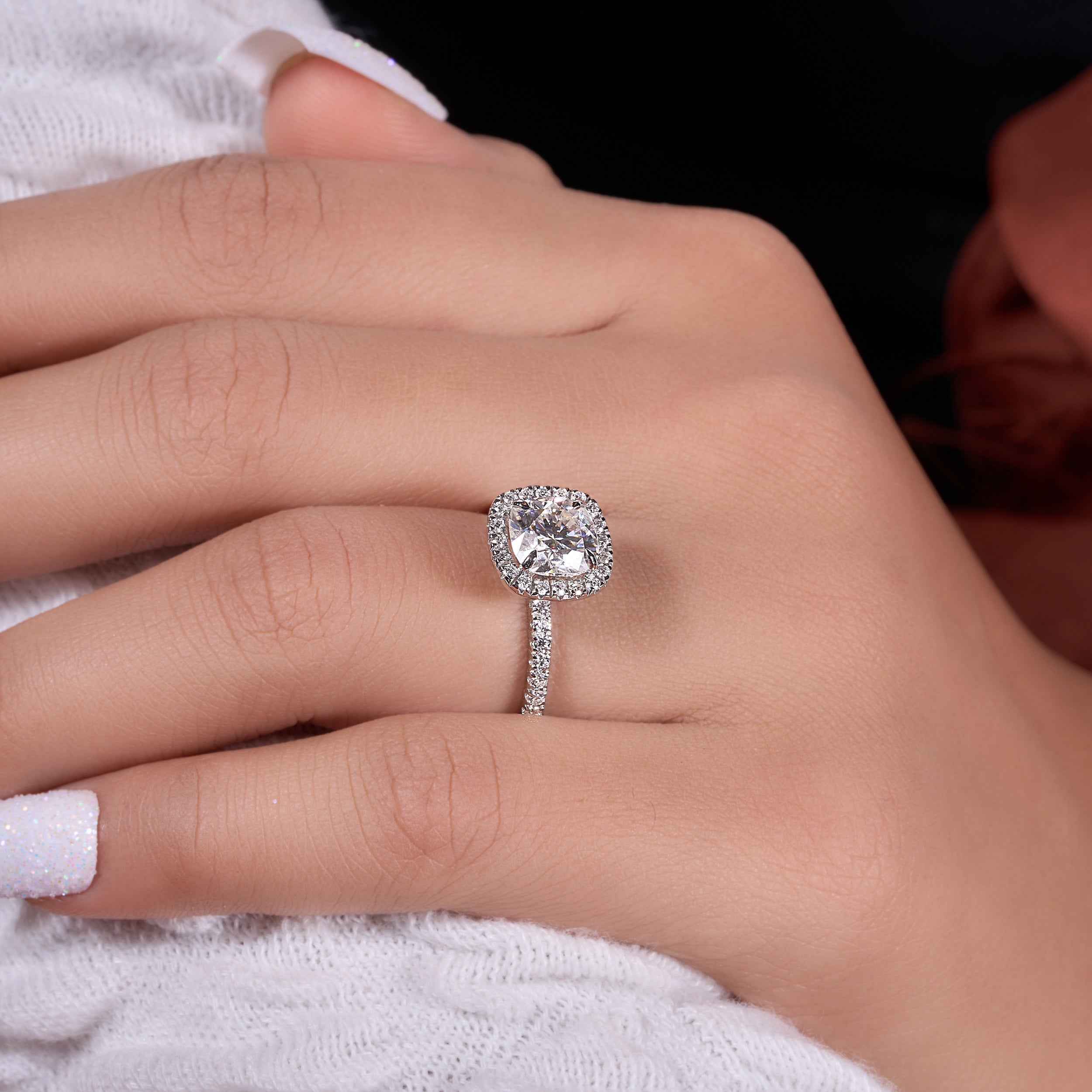 2.03 Ct Cushion Cut Moissanite Hidden Halo Ring 2.03 Ct Cushion Cut Moissanite Hidden Halo Ring