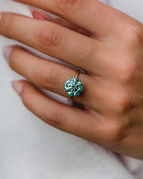 4 Ct Round Cut Blue Green Moissanite Ring
