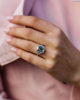 6.20 Ct Light Blue Emerald Cut Moissanite Ring