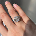 Three Stone 7.10 Ct Emerald Cut Moissanite Engagement Ring