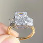 Three Stone 7.10 Ct Emerald Cut Moissanite Engagement Ring