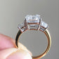 Three Stone 7.10 Ct Emerald Cut Moissanite Engagement Ring