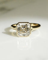 Bezel Set 2.71 Ct Asscher Cut Moissanite Engagement Ring