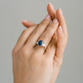 Three Stone Blue Sapphire Oval Cut Engagement Ring