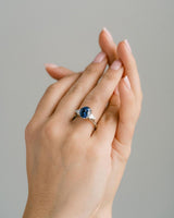Three Stone Blue Sapphire Oval Cut Engagement Ring