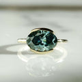 Blue Oval Cut Engagement Ring, Blue Moissanite Bezel Set Ring