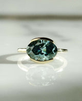 Blue Oval Cut Engagement Ring, Blue Moissanite Bezel Set Ring
