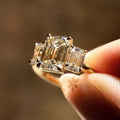 Three Stone 1.95 Ct Emerald Cut Moissanite Engagement Ring