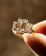 Three Stone 1.95 Ct Emerald Cut Moissanite Engagement Ring