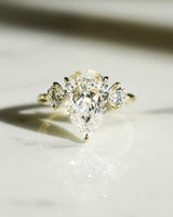 Three Stone 2.89 CT Pear Cut Moissanite Engagement Ring