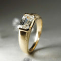 Bezel Set 2 Ct Emerald Cut Moissanite Engagement Ring