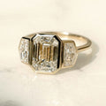 Three Stone 2.70 Ct Emerald Cut Moissanite Engagement Ring