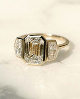 Three Stone 2.70 Ct Emerald Cut Moissanite Engagement Ring