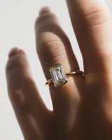 Bezel Set 2 Ct Emerald Cut Moissanite Engagement Ring