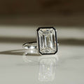 Bezel Set 6.72 Ct Emerald Cut Moissanite Engagement Ring