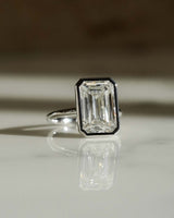 Bezel Set 6.72 Ct Emerald Cut Moissanite Engagement Ring
