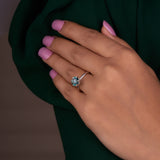 Portuguese Cut 2.25 Ct Blue Green Moissanite Ring