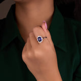 Blue Sapphire Moissanite Emerald Cut Ring