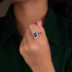 Blue Sapphire Moissanite Emerald Cut Ring