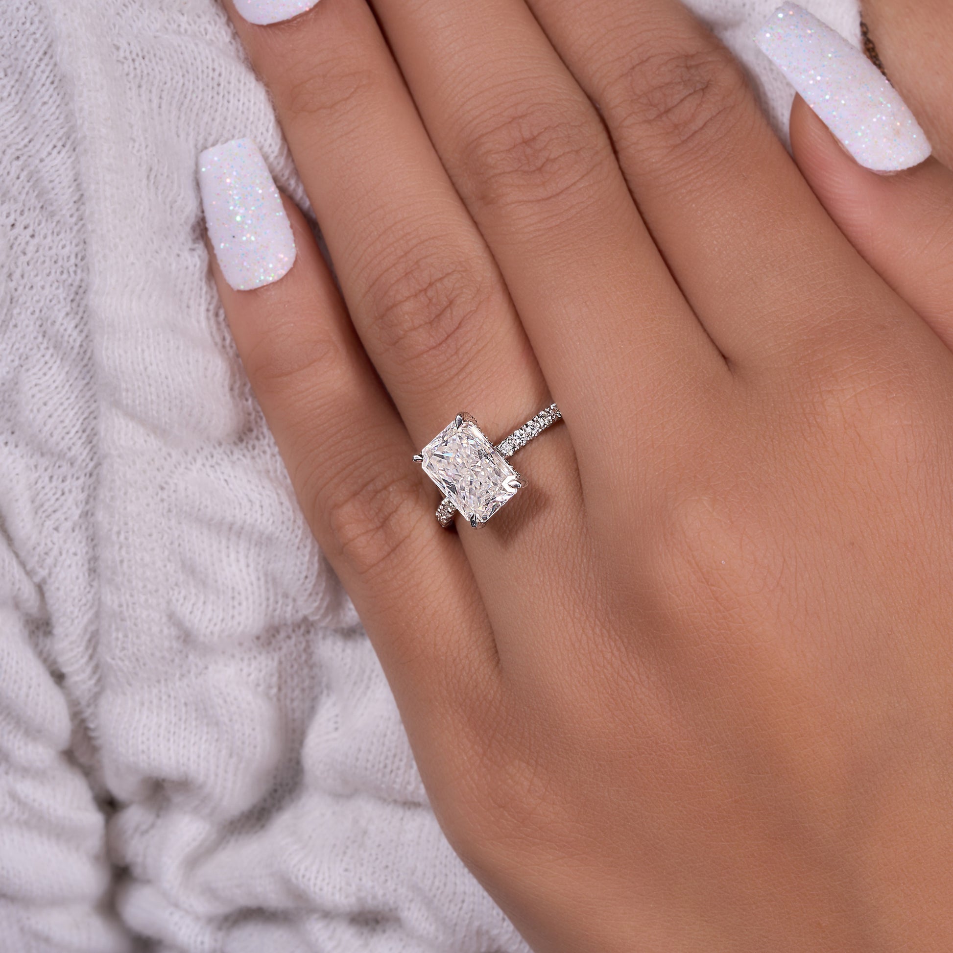 Crushed Ice Ct Radiant Cut Moissanite Ring
