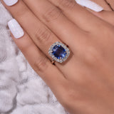 Blue Sapphire Cushion Cut Moissanite Ring