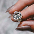 Three Stone 5 Ct Emerald Cut Moissanite Engagement Ring