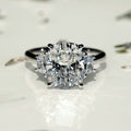 Three Stone 4.17 Ct Cushion Cut Moissanite Engagement Ring