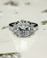 Three Stone 4.17 Ct Cushion Cut Moissanite Engagement Ring