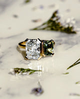 4.45 Ct Radiant Cut & Green Sapphire Moissanite Engagement Ring