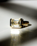 Bezel Set 3.40 Ct Emerald Cut Moissanite Engagement Ring