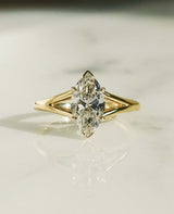 Bezel & Prong Set 1.56 Ct Marquise Cut Moissanite Engagement Ring