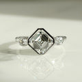 Bezel Set 2.83 Ct Asscher Cut Moissanite Engagement Ring