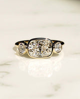 Bezel Set Three Stone 2.01 Ct Cushion Cut Moissanite Engagement Ring