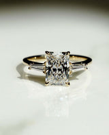 Three Stone 2 Ct Radiant Cut Moissanite Engagement Ring