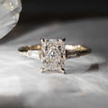Three Stone 2 Ct Radiant Cut Moissanite Engagement Ring