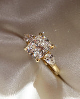 Three Stone 2 Ct Cushion Cut Moissanite Engagement Ring