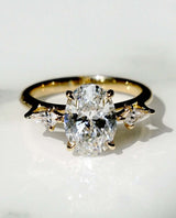 Three Stone 3 Ct Oval Cut Moissanite Engagement Ring