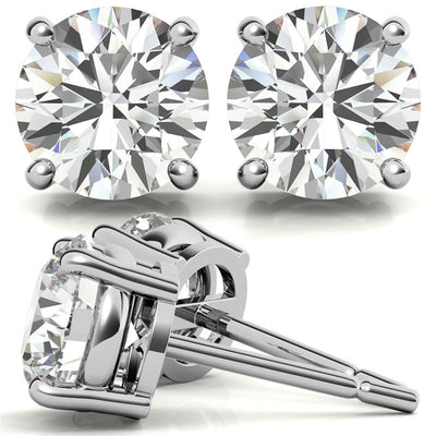 4-Prong Low-Profile Round Moissanite Basket Stud Earrings
