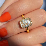 Bezel Set 2.50 Ct Emerald Cut Moissanite Engagement Ring